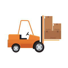 forklift truck with carton boxes over white background. colorful design. vector illustration