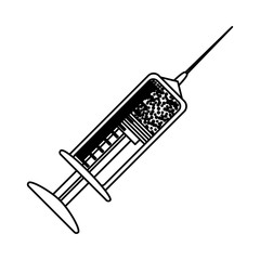 monochrome silhouette of syringe with medicine vector illustration
