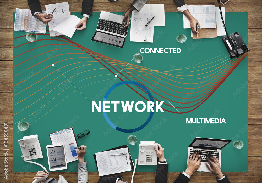 Wall mural network communication connection web concept