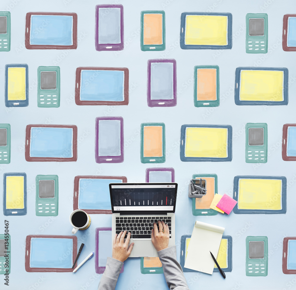 Poster digital devices technology graphics connection concept