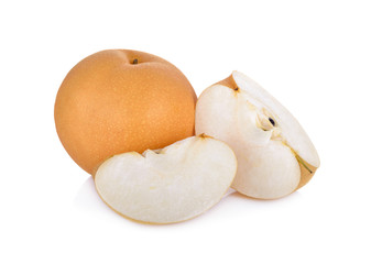 whole and cut snow pear or Fengsui pear on white background