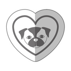grayscale silhouette middle shadow sticker with french bulldog inside of heart vector illustration