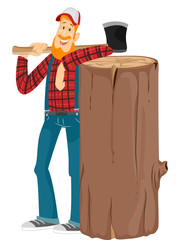 Man Lumberjack Axe Log
