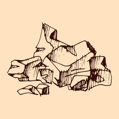 Broken chocolate bar cocoa hand drawn sketch illustration.