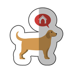 colorful image middle shadow sticker with golden retriever thinkin home vector illustration