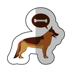 colorful image middle shadow sticker with german shepherd dog thinkin bone vector illustration