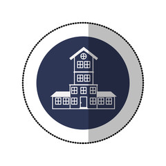 color image middle shadow sticker in circle with house with four floors vector illustration