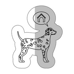 monochrome contour middle shadow sticker with dalmatian dog thinkin home vector illustration