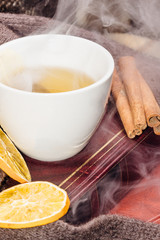 White tea cup with steam