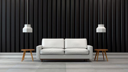 modern loft living room  interior ,white sofa with black wall /3d render