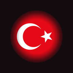 Circle Turkey flag, isolated on black background, vector illustration.
