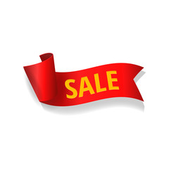 Red sale realistic ribbon vector banner.
