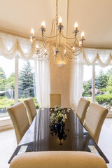 Elegant dining room with chandelier