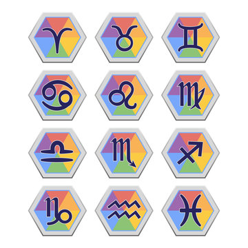 Set of flat icons with signs of Zodiac isolated on white background. Symbols of zodiac horoscope. Vector illustration