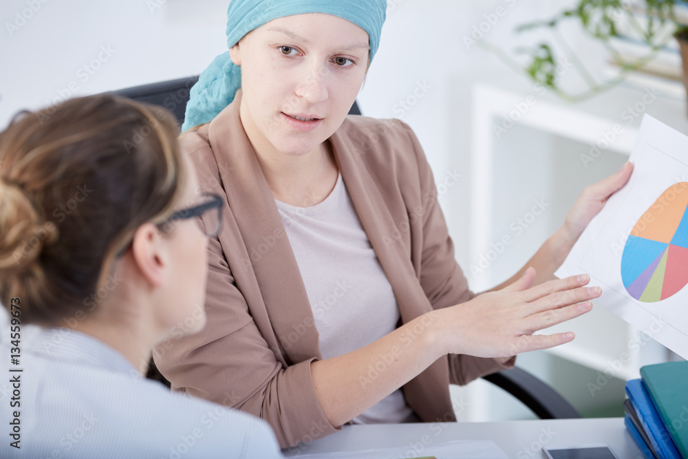 Sticker cancer woman preparing business project