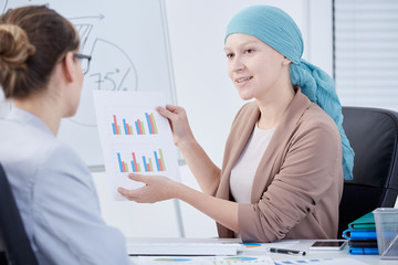 Woman after chemotherapy at work