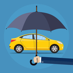 Fototapeta na wymiar Hand with umbrella that protects car