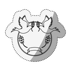 sticker silhouette circular border with pigeons with olive branch vector illustration