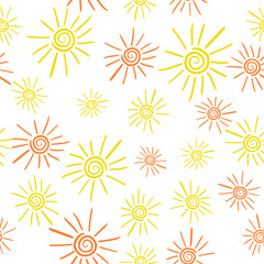 Seamless pattern with hand drawn doodle suns.