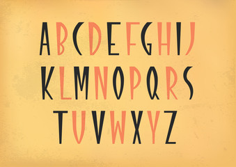 Vector alphabet set. Capital letters in cuneiform style. Black and red font on beige vintage background.