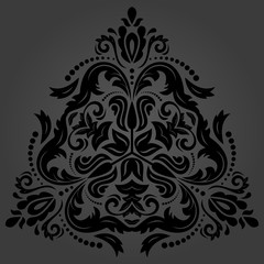 Oriental vector dark triangular pattern with arabesques and floral elements. Traditional classic ornament. Vintage pattern with arabesques
