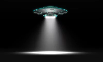 Fotobehang UFO Vintage UFO geïsoleerd op zwart. 3d illustratie