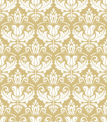 Fototapeta premium Oriental vector classic golden and white pattern. Seamless abstract background with repeating elements. Orient background