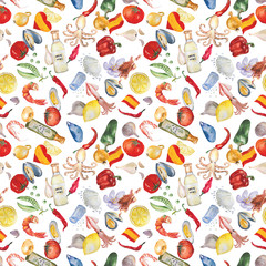 Watercolor paella seamless pattern