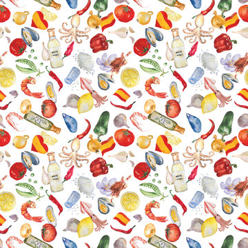 Watercolor paella seamless pattern