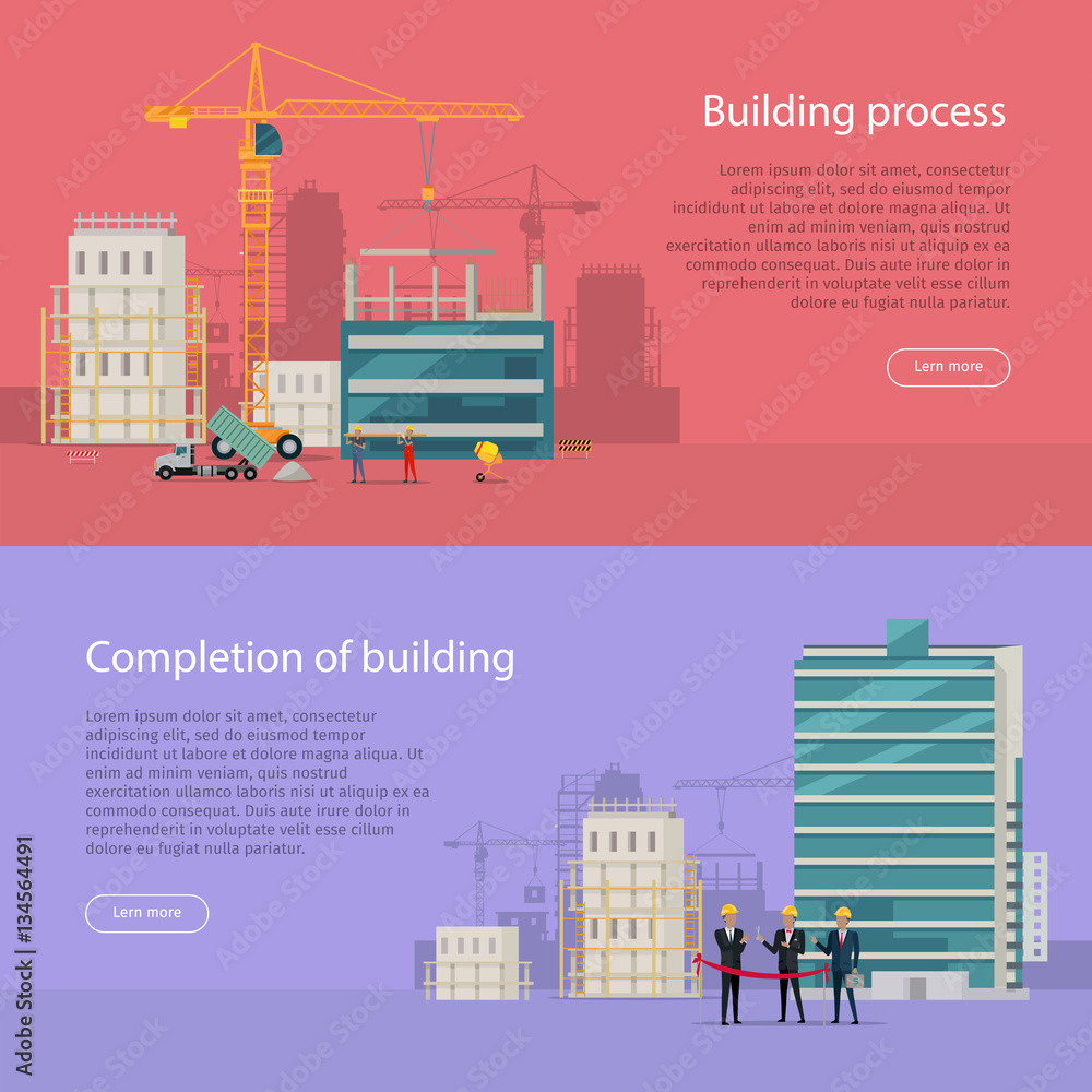 Poster building process. completion of building. vector