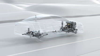 Abstract city car structure overview during drive. Opacity design 3d illustration