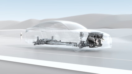 Abstract city car structure overview during drive. Opacity design 3d illustration