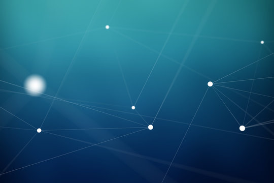 Floating white and blue glowing dot network 3D rendering