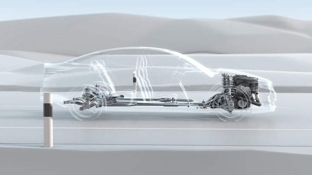 Abstract city car structure overview during drive. Opacity design 3d illustration