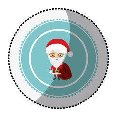 color circle with middle shadow sticker with santa claus with glasses vector illustration