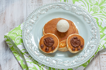Easter funny bunny pancakes with fruits