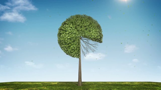 Grow tree shape pie chart. indicated 80 percents. green icon.