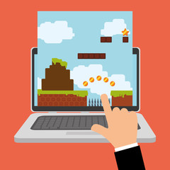 hand touch game online laptop device vector illustration eps 10