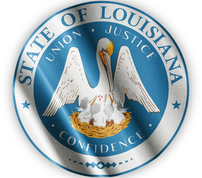 Louisiana seal waving flag close