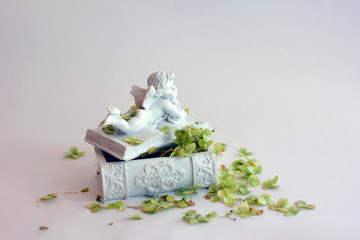 jewelry box with angel and flowers hydrangeas