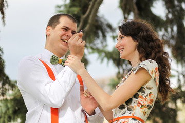 Young couple engagement session, sunny day