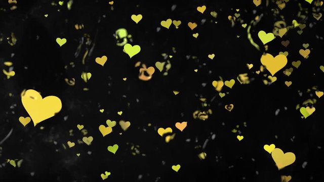 Valentinstag fallende Herzen hinter einer Glasscheibe mit Wassertropfen