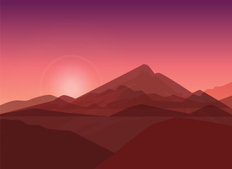 Vector Silhouettes Of Mountains Backgrounds. Sunset.