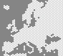 Fototapeta na wymiar Weiße Europakarte aus Sechsecken auf grauem Hintergrund
