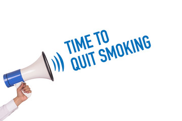 Hand Holding Megaphone with TIME TO QUIT SMOKING Announcement