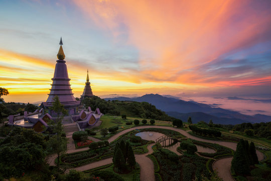 King and queen double pagoda on top of Inthanon mountain
