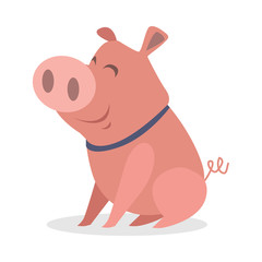 Cute Funny Piglet Flat Style Vector Icon 