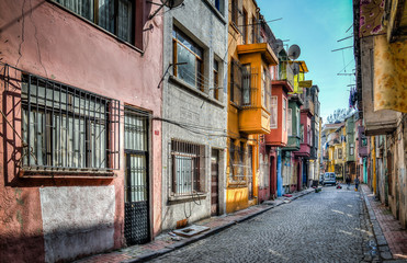 Fototapeta na wymiar Istanbul, Turkey - March 2, 2013: Traditional architecture on October 22, 2005 in Istanbul. The neighborhood of Fener belongs to the UNESCO World Heritage List due to a wide variety of historical buil