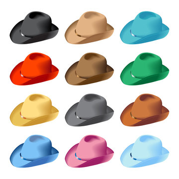 Homburg hat, set, different color. Vector