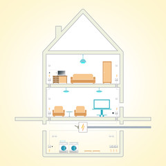 Electricity and communications plan in the house, vector image